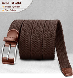 BULLIANT Stretch Belt Men,Mens Gift Woven Braided Web Belt 1 3/8 for Golf Casual Pants Shirts Jeans Dark Brown 1349 38"-42"Waist Adjustable