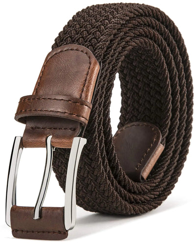 BULLIANT Stretch Belt Men,Mens Gift Woven Braided Web Belt 1 3/8 for Golf Casual Pants Shirts Jeans Dark Brown 1349 38